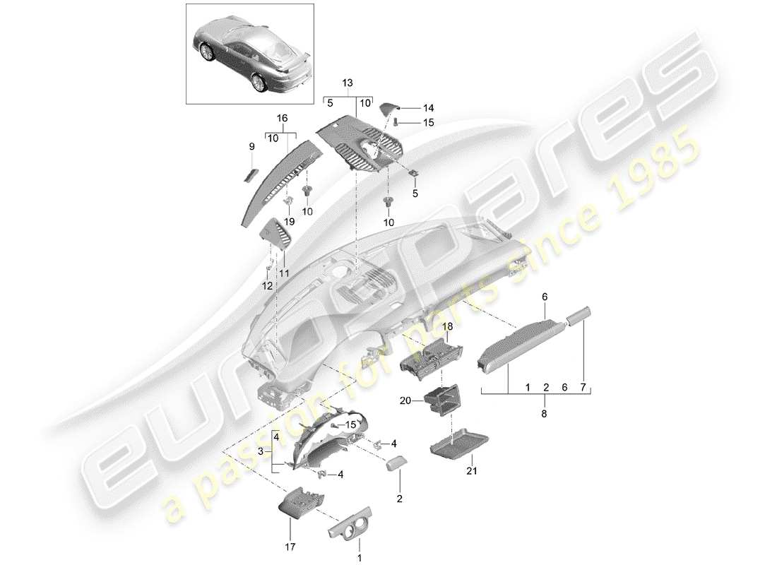 porsche 2019 (991-2 r/gt3/rs) zubehör teilediagramm