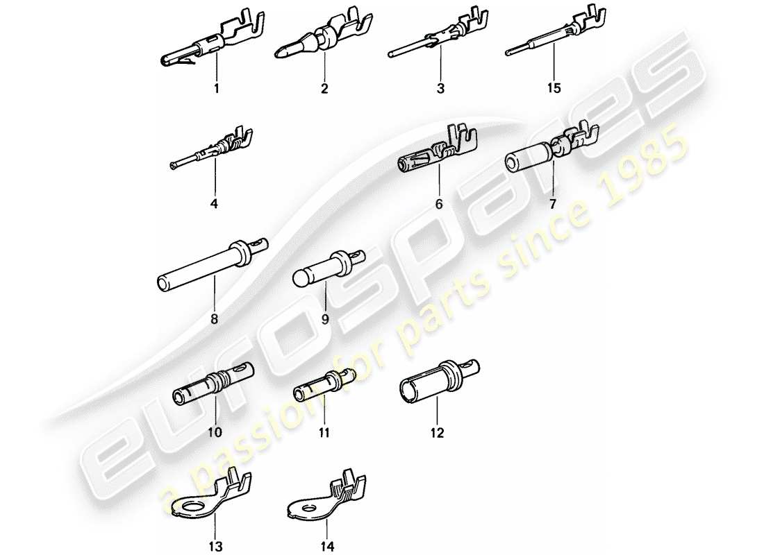 porsche 1988 (944) stiftanschluss (männlich) - kontaktstift - kabelschuh ersatzteildiagramm