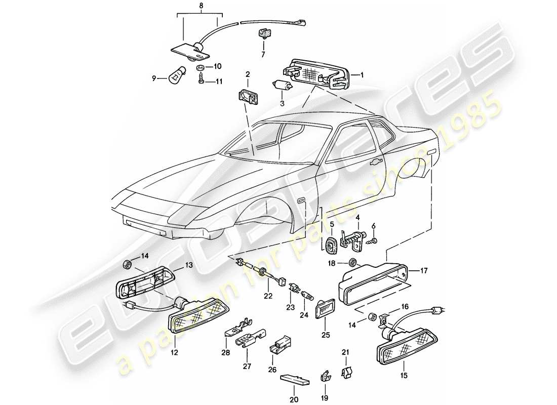 porsche 1988 (944) innenleuchte - blinker-repeater ersatzteildiagramm