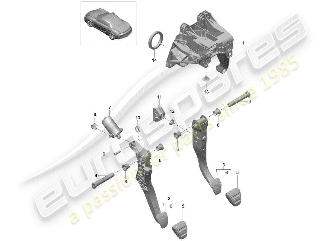 porsche 2016 (981 boxster) pedale teilediagramm