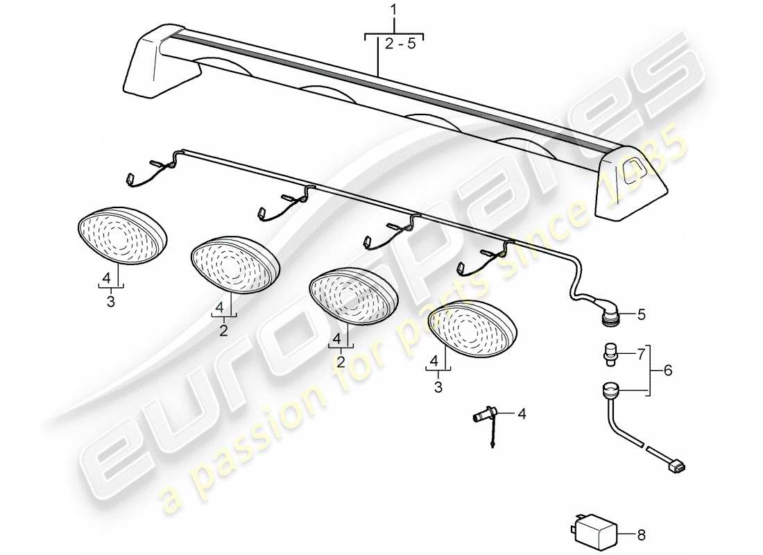 porsche 2008 (cayenne e1 9pa) zusätzlicher scheinwerfer teilediagramm