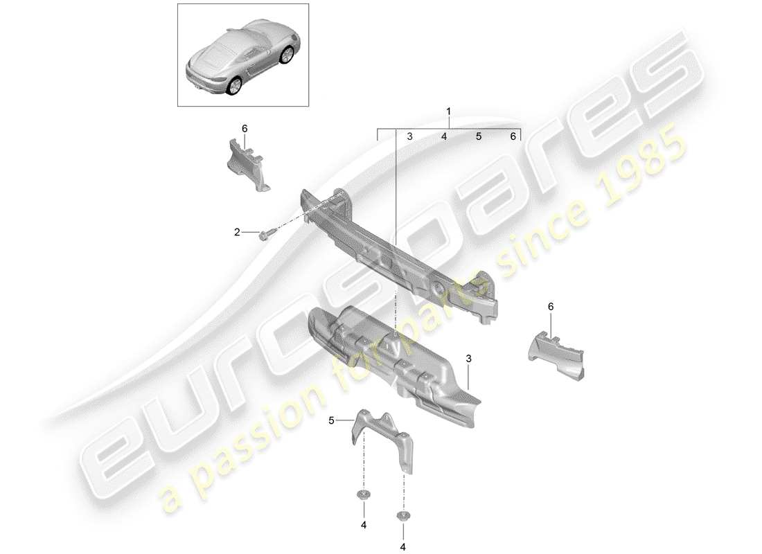 porsche 718 cayman (2020) stoßstangenhalterung - ersatzteildiagramm