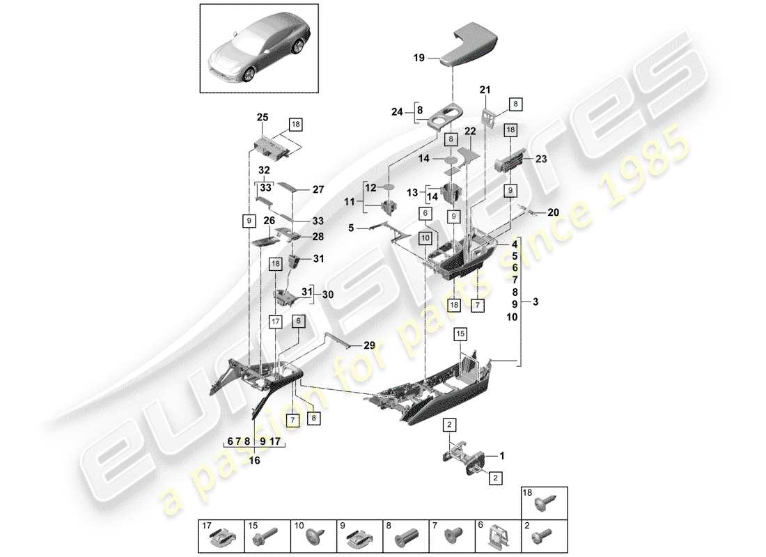 porsche 2020 (panamera 971-1) center console ersatzteildiagramm