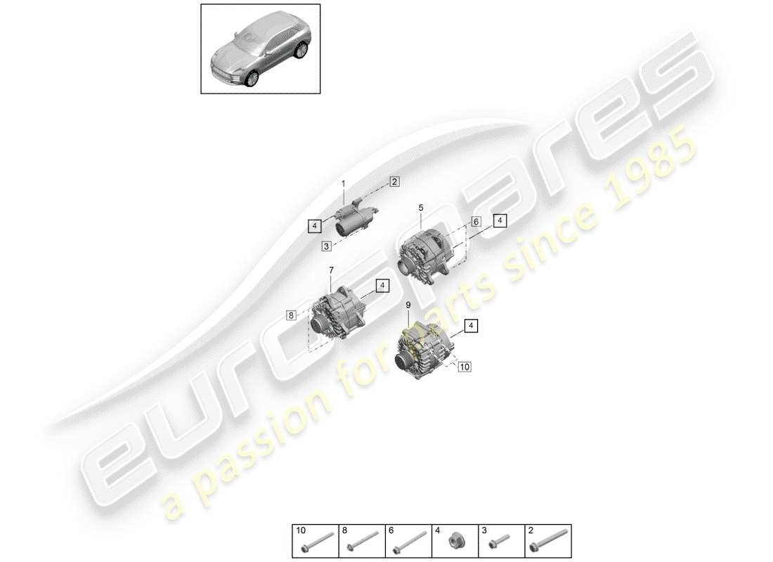 porsche 2020 (macan) starter-ersatzteildiagramm