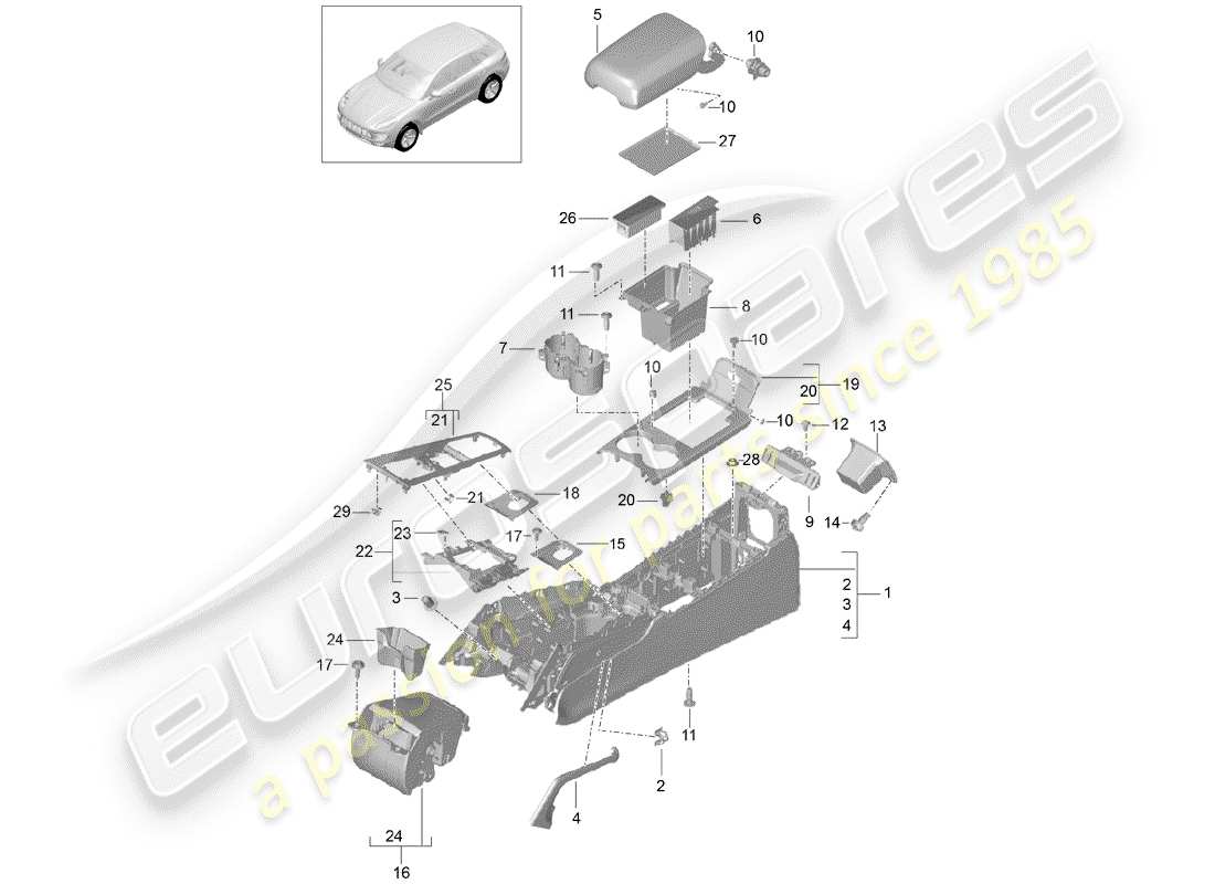 porsche 2017 (macan) center console ersatzteildiagramm