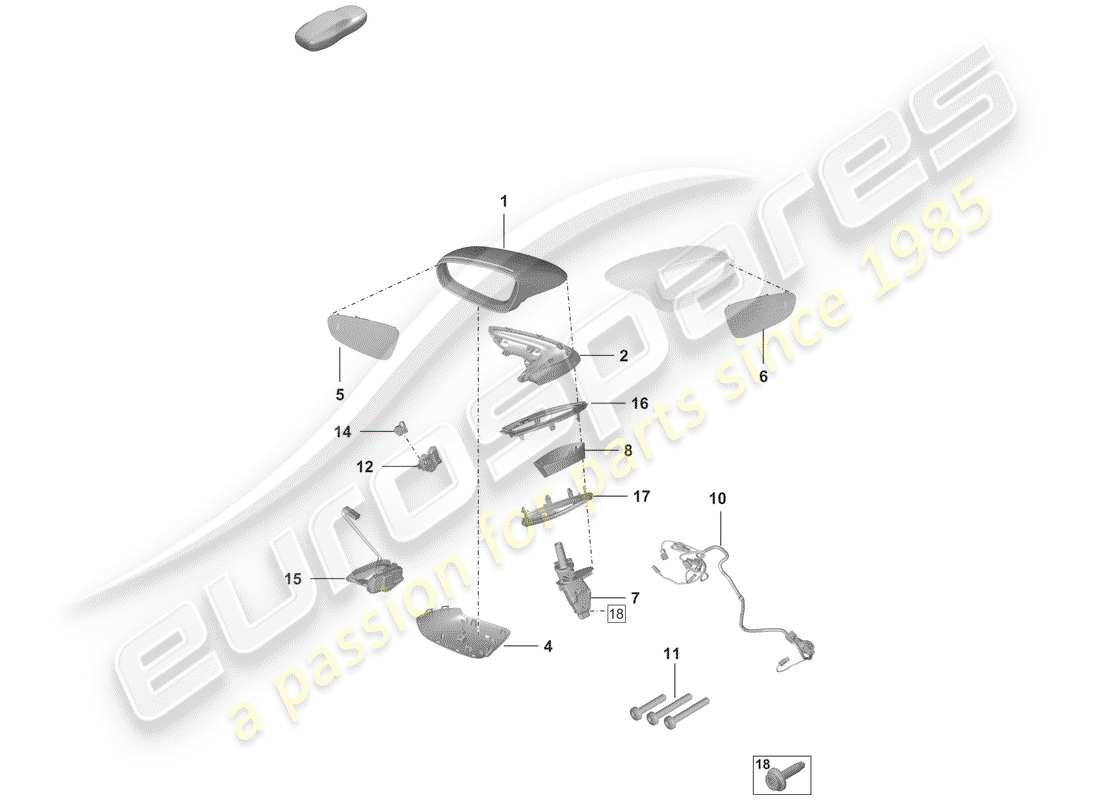 porsche 2020 (992-1) rückspiegel ersatzteildiagramm