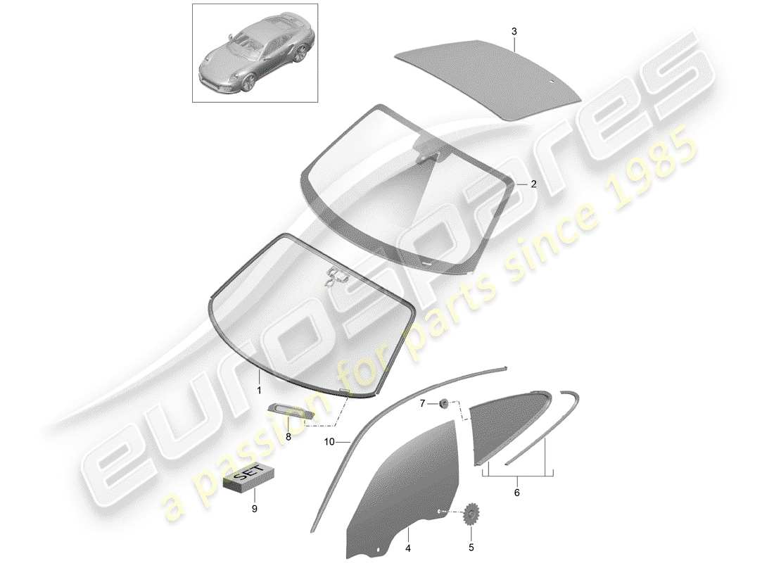 porsche 2020 (991-2 turbo) windschutzscheibenglas ersatzteildiagramm