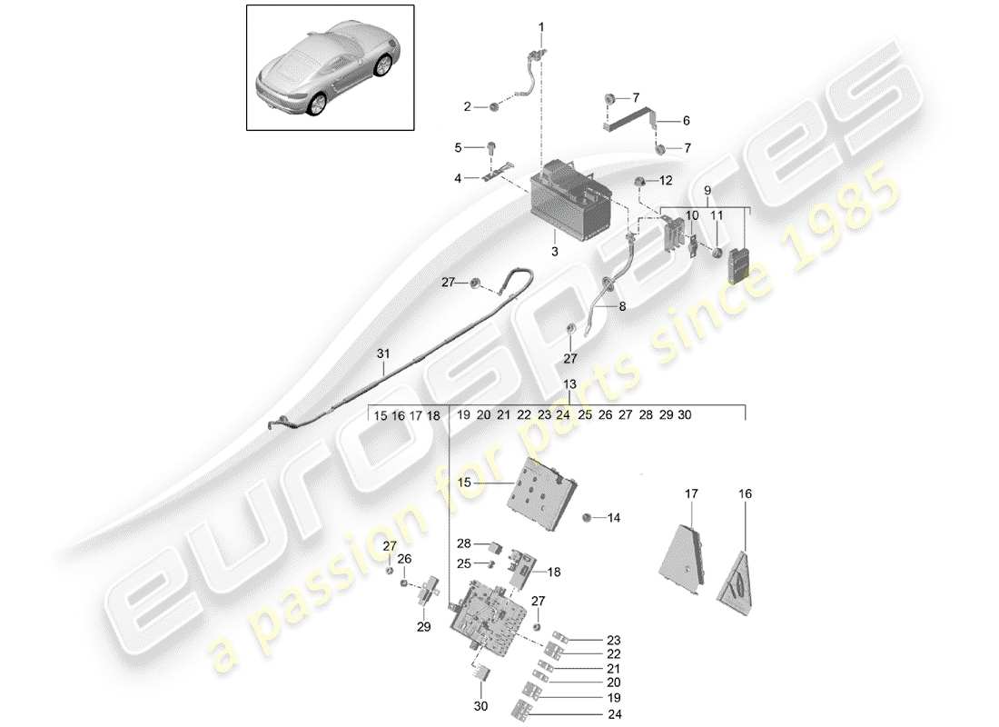 porsche 2018 (718 cayman) batterie teilediagramm