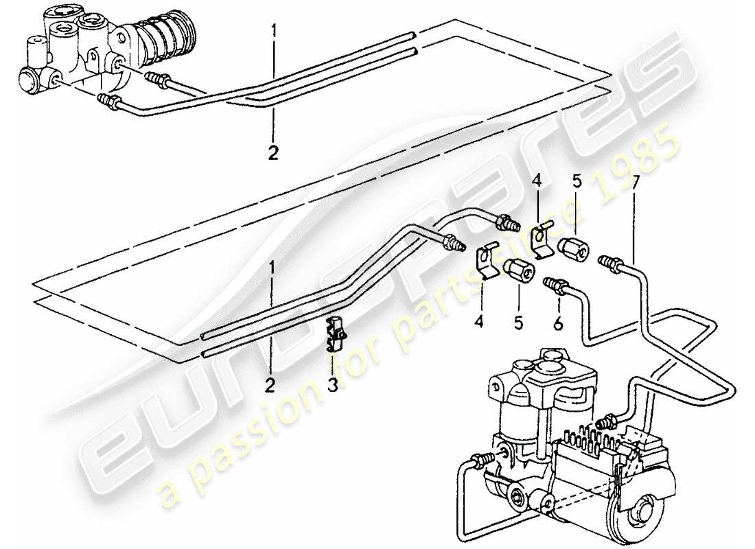 porsche 1991 (964) bremsleitungen - vorderes ende ersatzteildiagramm