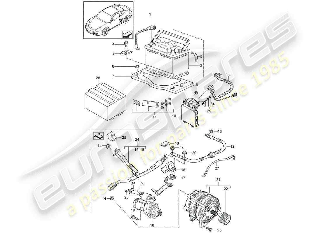 porsche 2010 (987 cayman) batterie teilediagramm