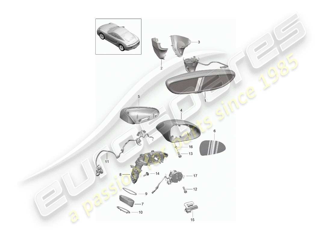 porsche 2015 (981 cayman) innenspiegel ersatzteildiagramm