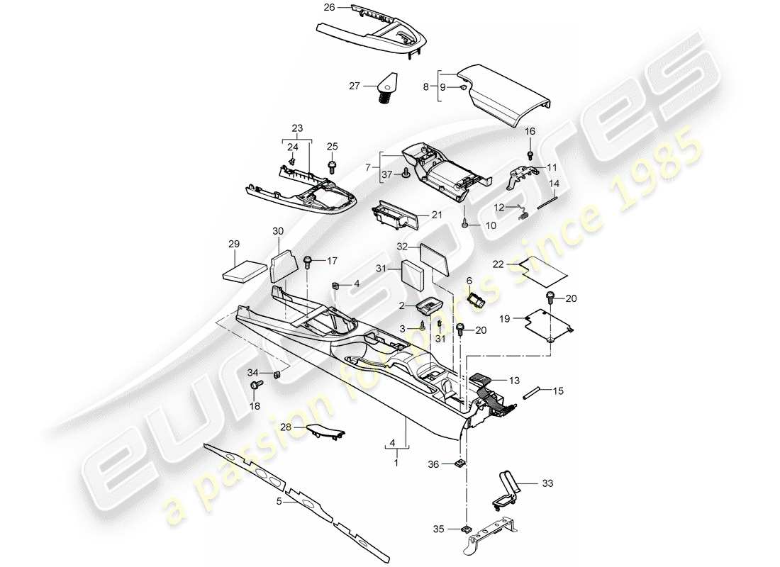 porsche 2007 (987 cayman) center console ersatzteildiagramm