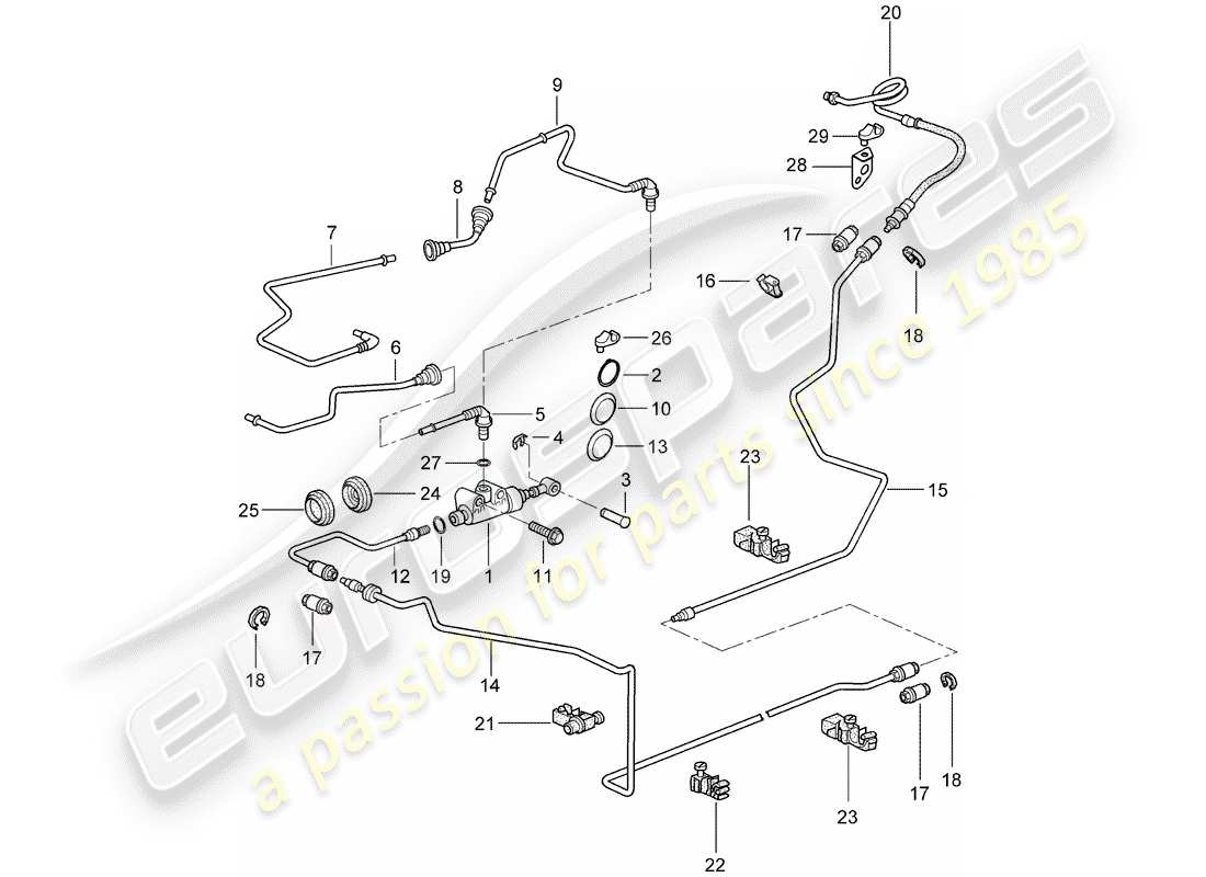 porsche 2007 (987 cayman) hydraulische kupplung ersatzteildiagramm