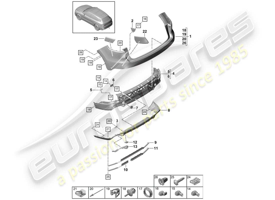porsche 2018 (cayenne e3 9ya/9yb) stoßstange ersatzteildiagramm