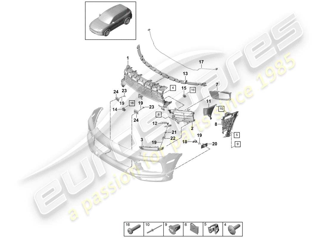 porsche 2018 (cayenne e3 9ya/9yb) stoßstange ersatzteildiagramm