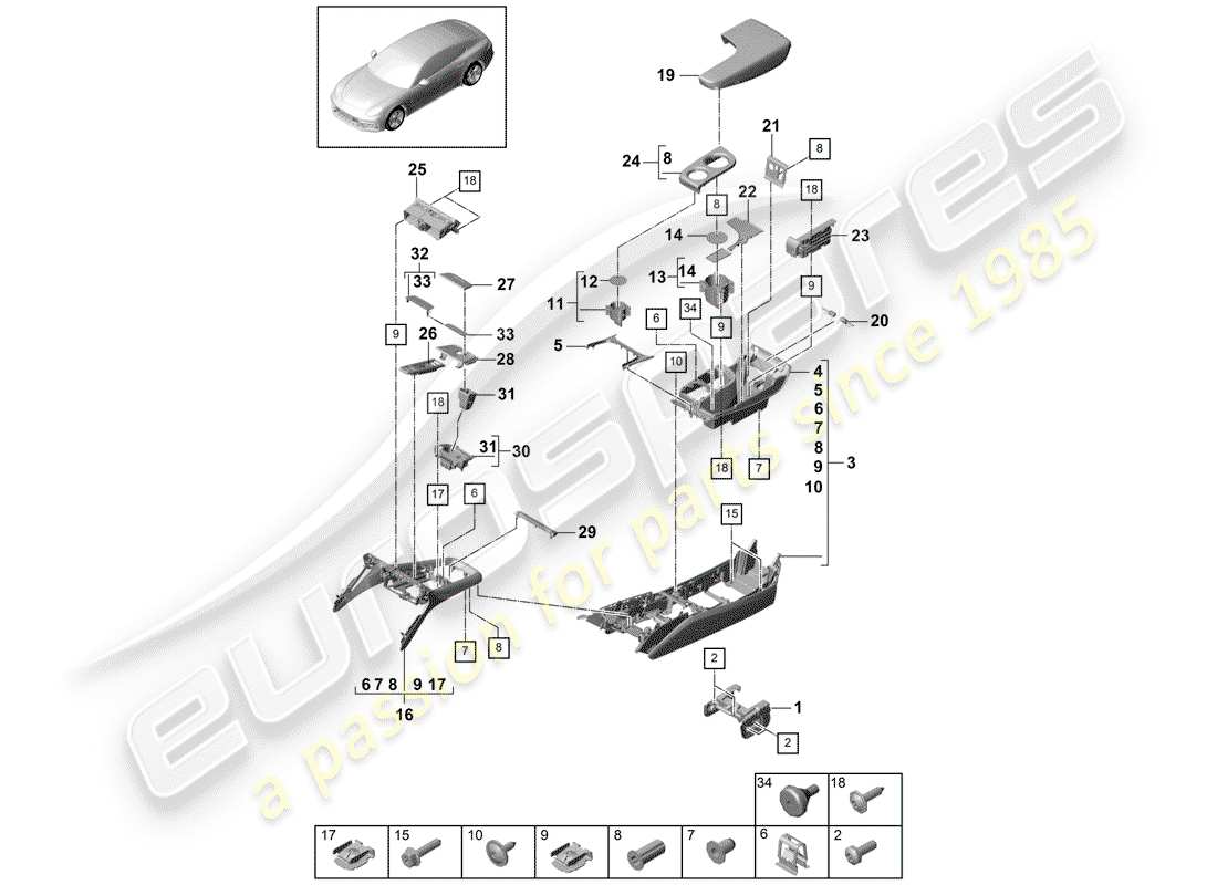 porsche 2018 (panamera 971-1) center console ersatzteildiagramm