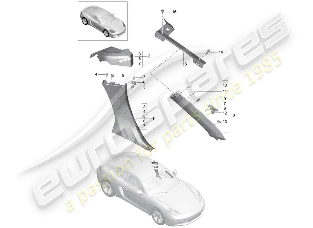 porsche 2018 (718 cayman) seitenverkleidung - ersatzteildiagramm