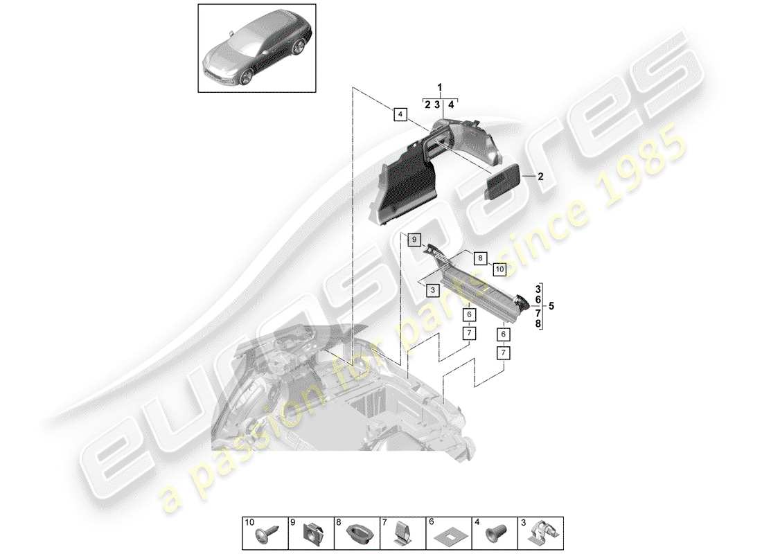 porsche 2019 (panamera 971-1) kofferraumverkleidung - ersatzteildiagramm