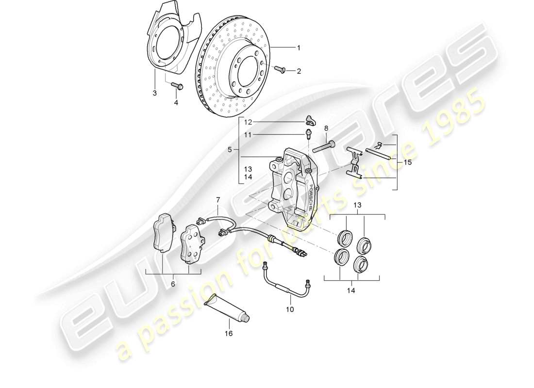 porsche 1998 (986 boxster) scheibenbremse vorderachse teilediagramm