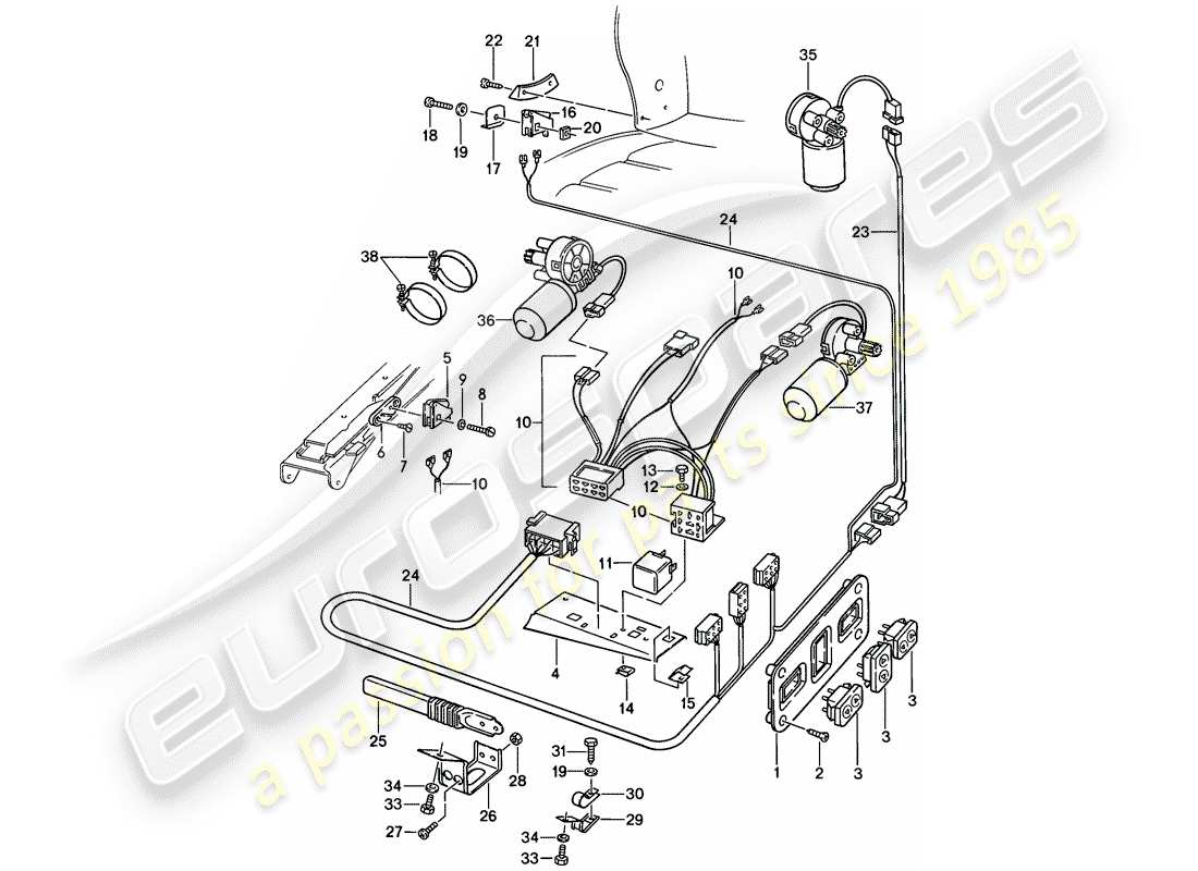 porsche 1982 (928) elektrische ausrüstung - elektroantrieb - komfortsitz ersatzteildiagramm