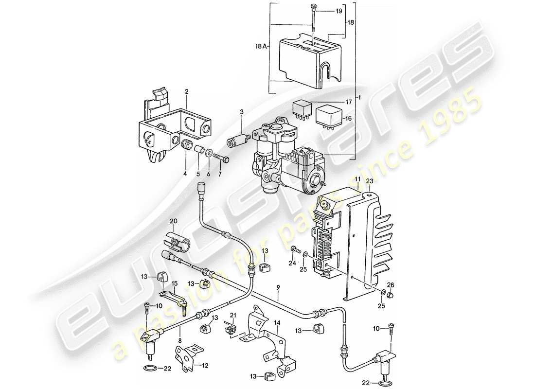 porsche 1987 (928) hydraulikaggregat - geschwindigkeitssensor - elektronisches steuermodul - anti-blockiersystem -abs- ersatzteildiagramm