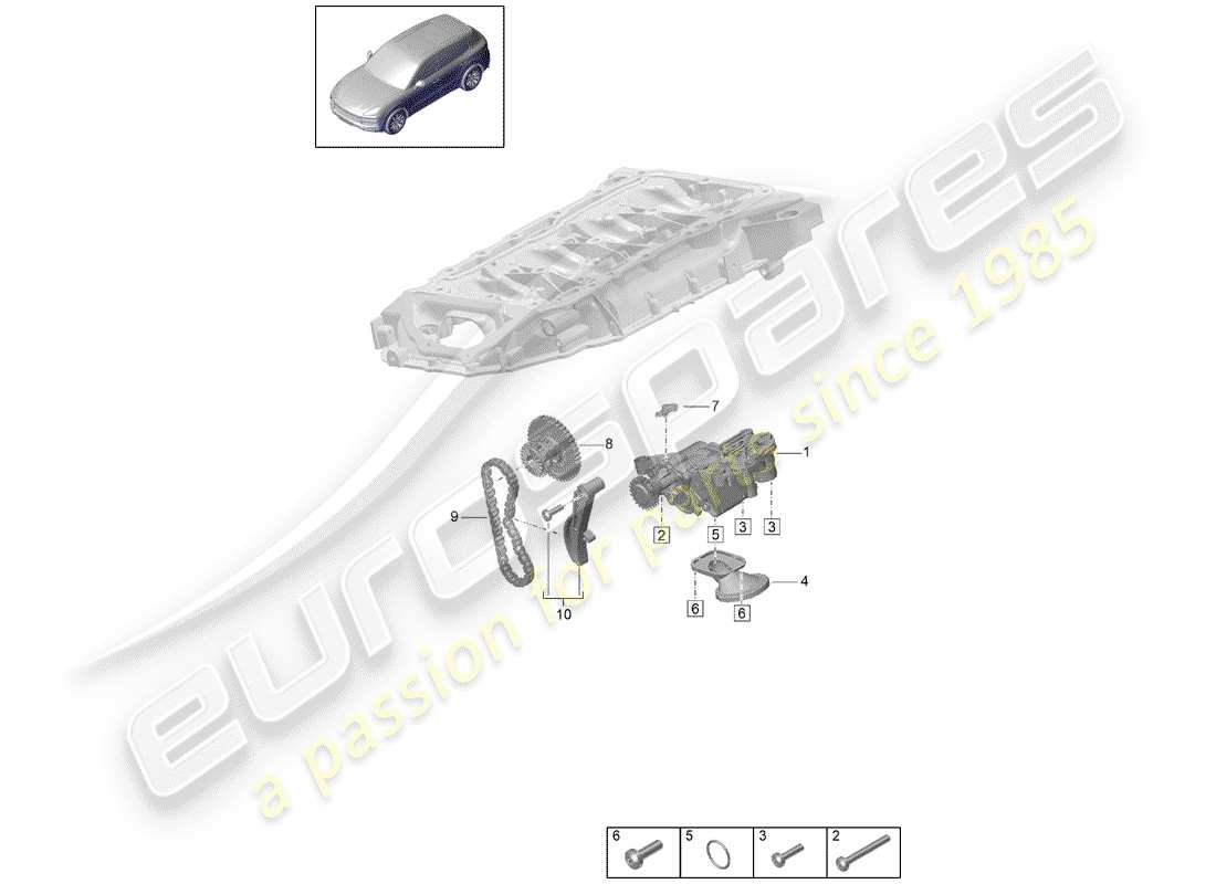 porsche 2018 (cayenne e3 9ya/9yb) ölpumpe ersatzteildiagramm