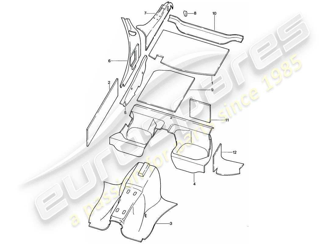 porsche 1984 (928) karosserie - schallabsorbatoren ersatzteildiagramm