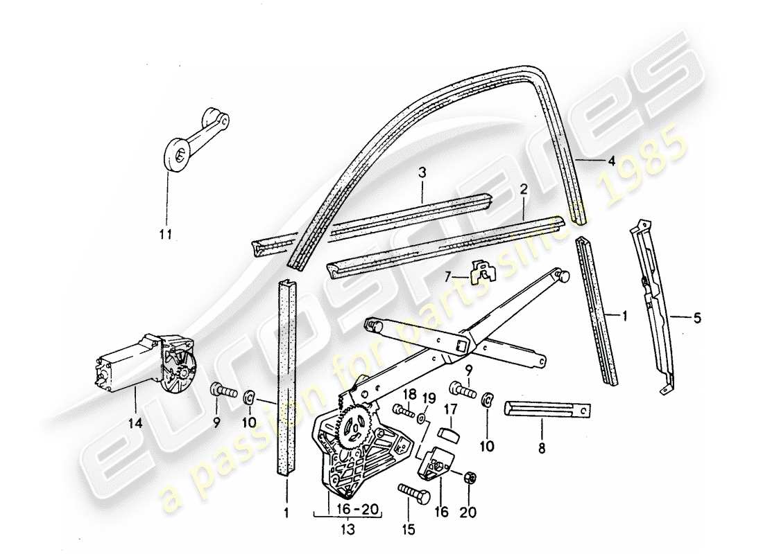 porsche 1992 (968) fensterheber - glaskanal ersatzteildiagramm