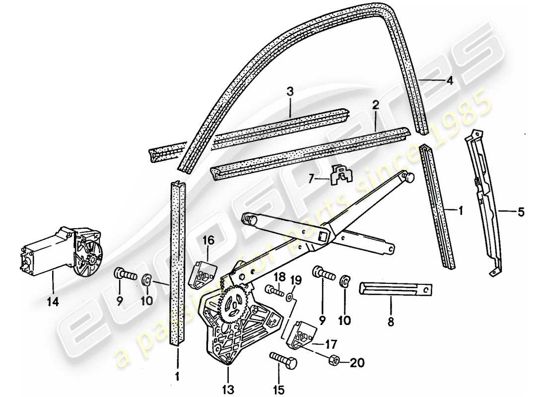 porsche 1991 (944) fensterheber - glaskanal ersatzteildiagramm