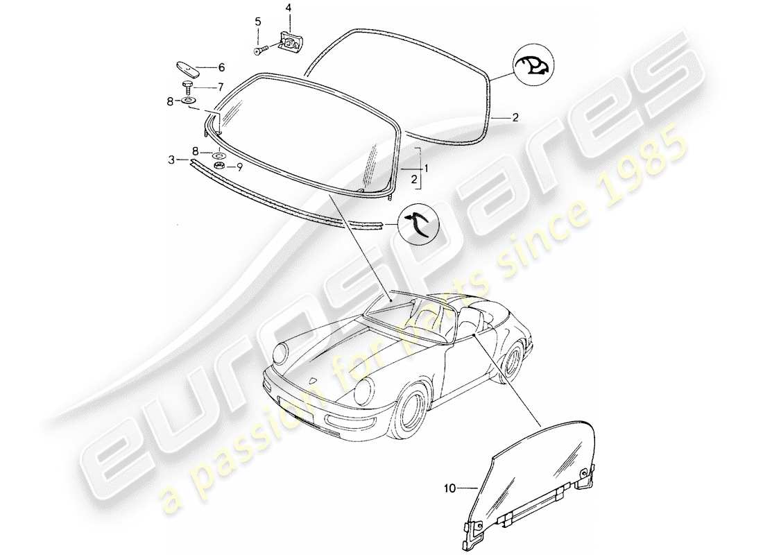 porsche 1993 (964) fensterverglasung ersatzteildiagramm