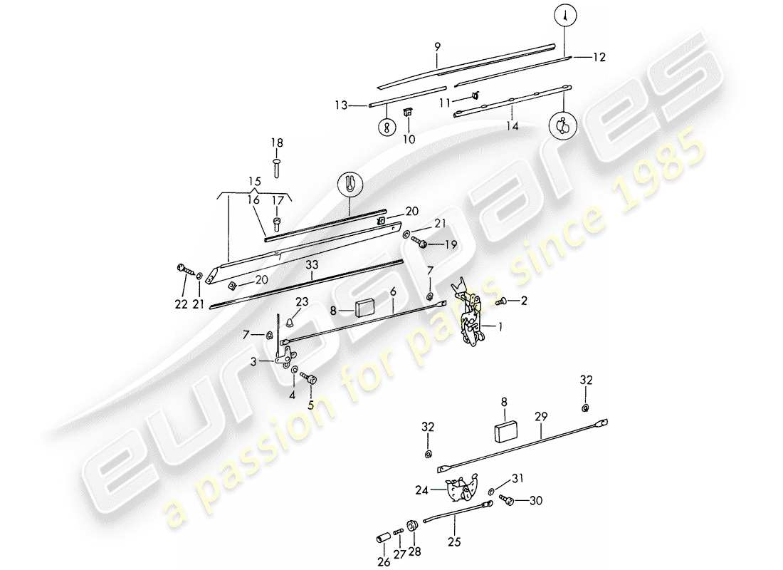 porsche 1967 (911/912) türverriegelung teilediagramm
