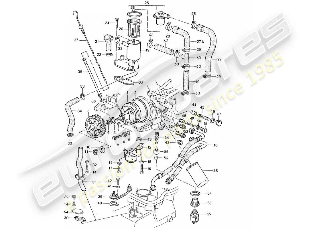 porsche 1986 (928) motorschmierung teilediagramm