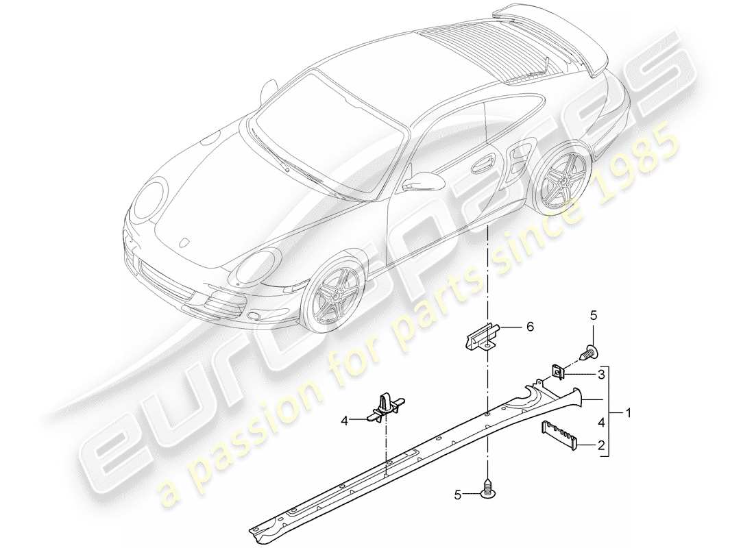 porsche 2008 (997-1 turbo / gt2) seitenträgerverkleidung teilediagramm
