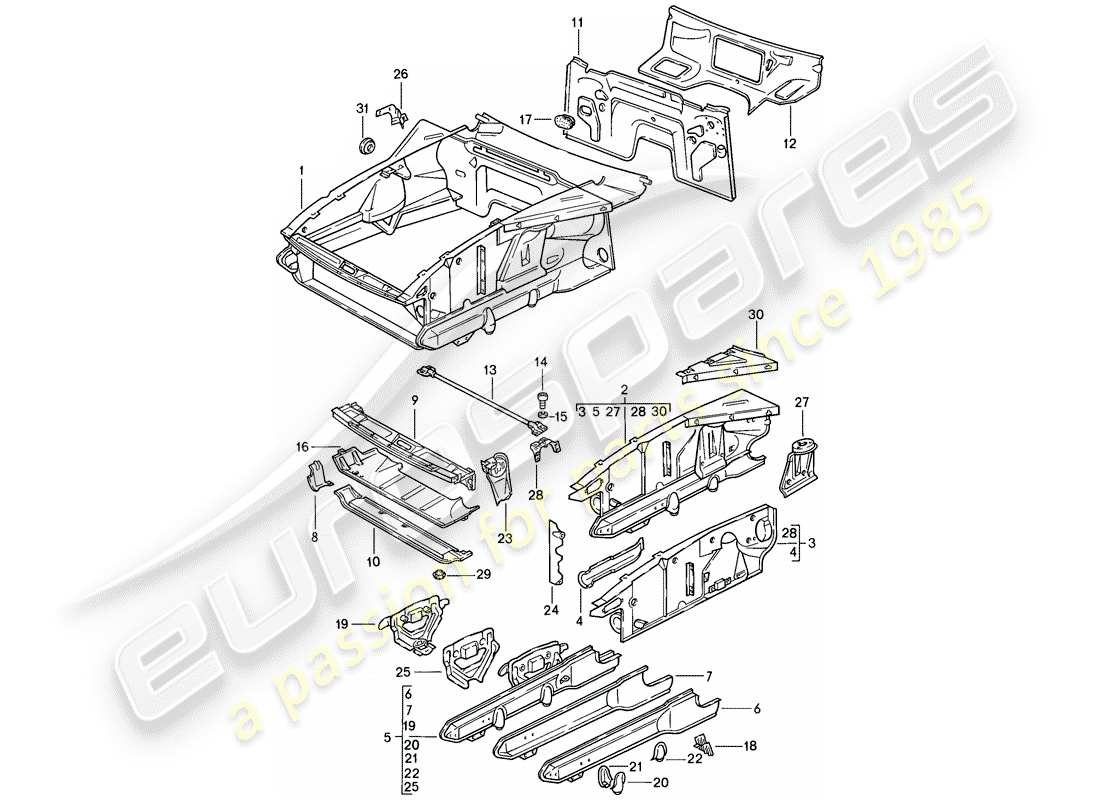 porsche 1984 (928) front end teilediagramm