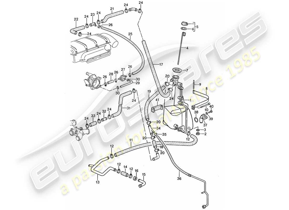 porsche 1987 (959) motorschmierung - öltank ersatzteildiagramm