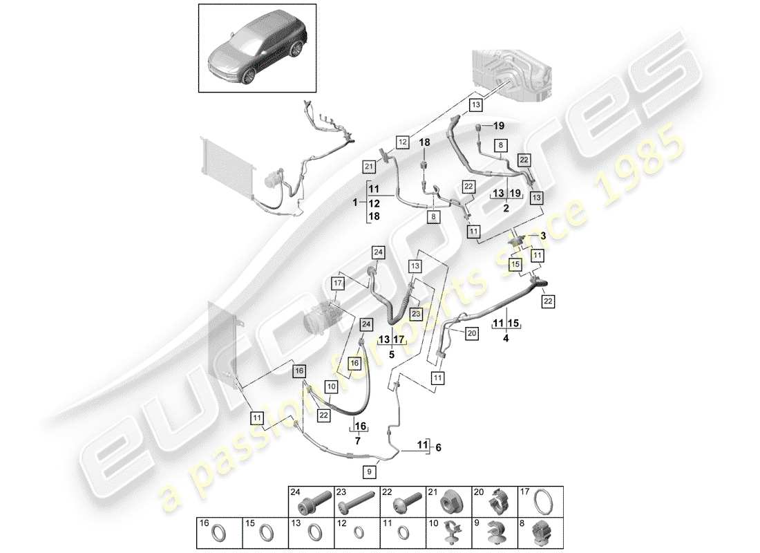 porsche 2020 (cayenne e3 9ya/9yb) klimaanlage teilediagramm