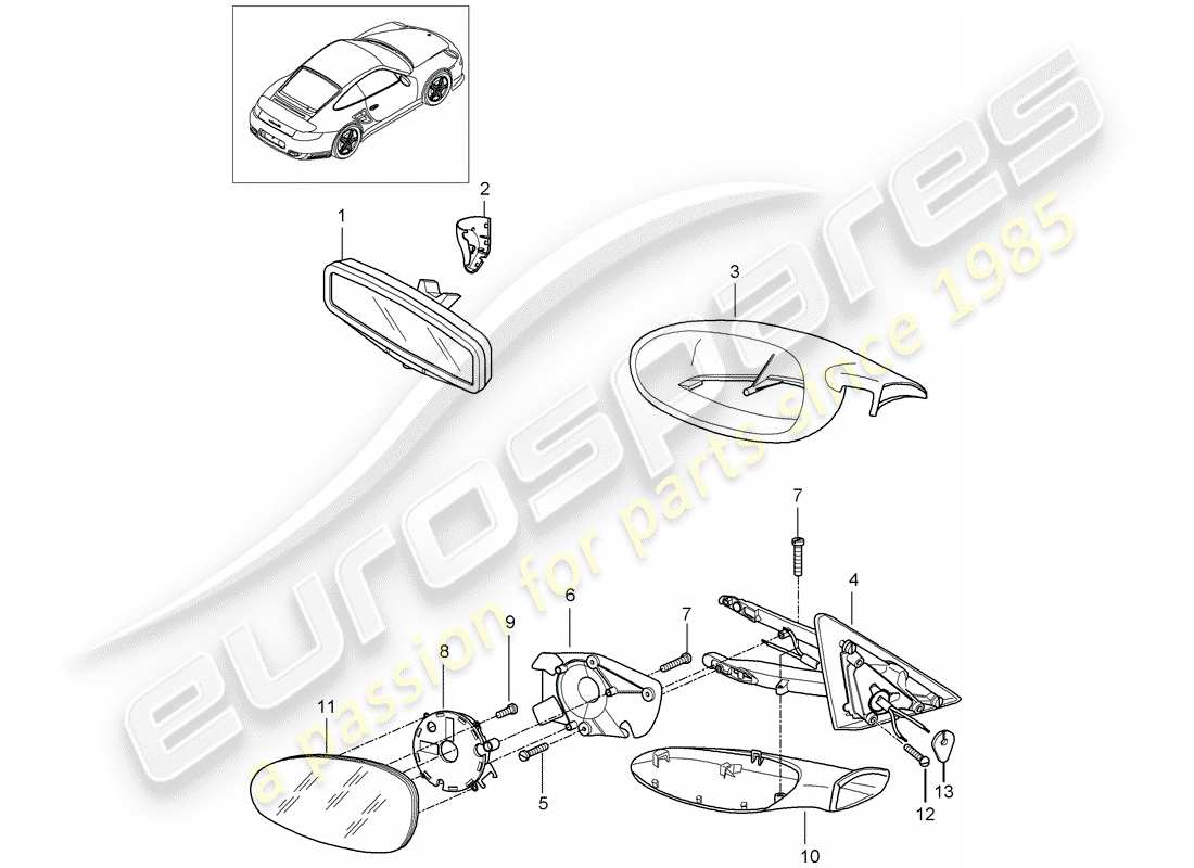 porsche 2008 (997-1 turbo / gt2) innenspiegel ersatzteildiagramm