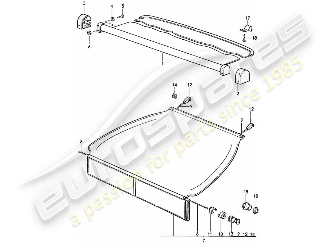 porsche 1988 (944) gepäckraumabdeckung ersatzteildiagramm