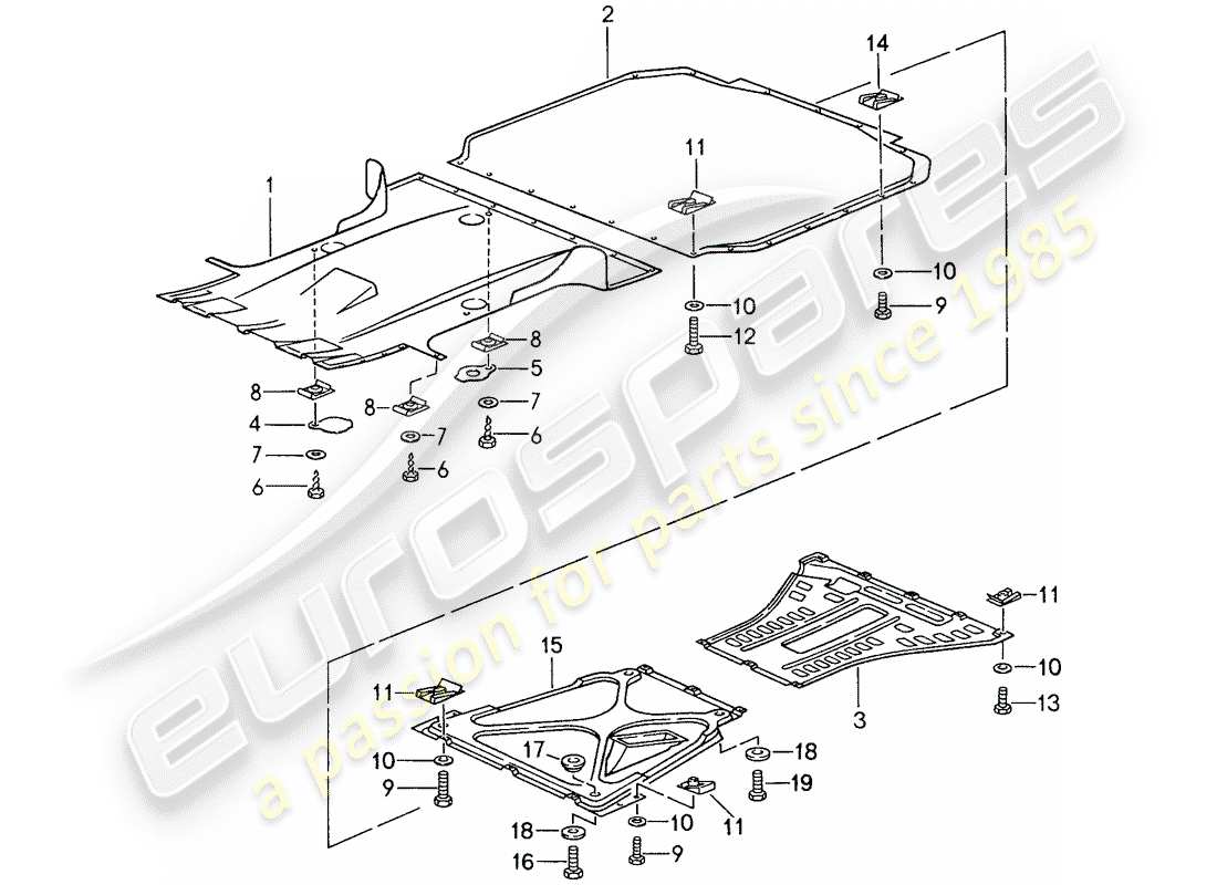 porsche 1988 (959) verkleidung - für - unterboden ersatzteildiagramm