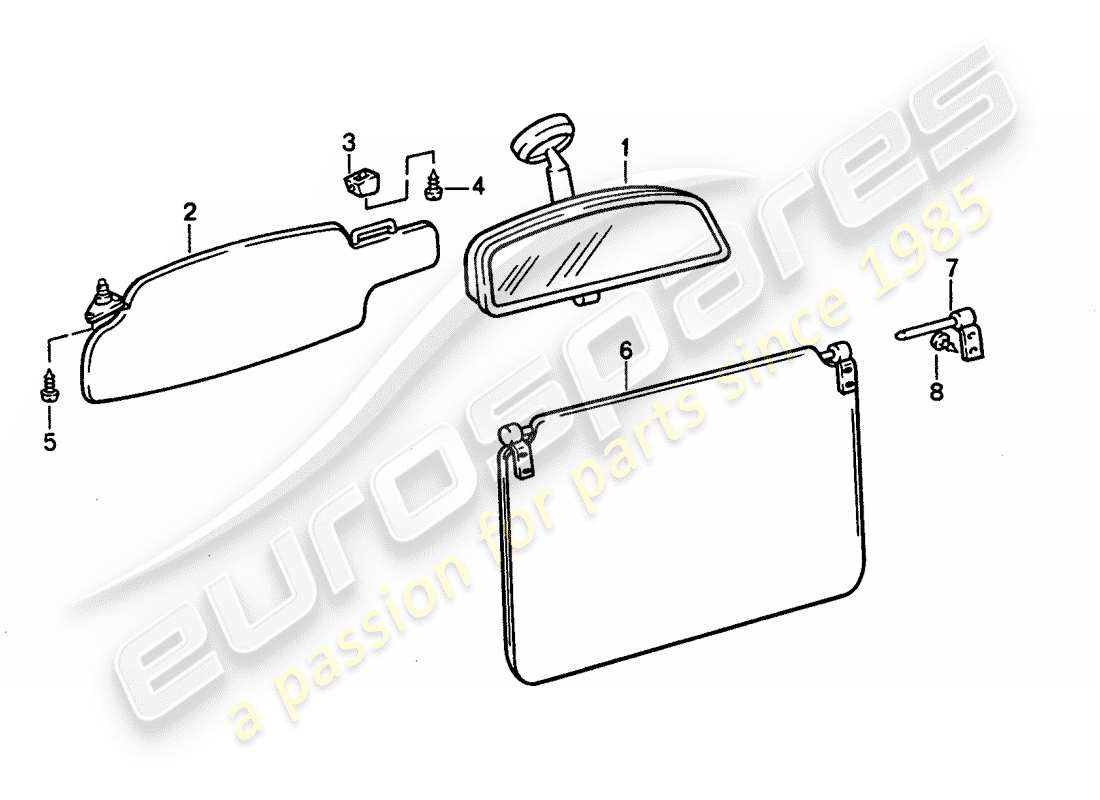 porsche 1992 (928) sonnenblende - innenrückspiegel teilediagramm