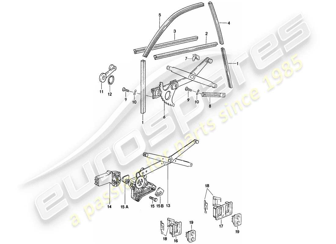porsche 1983 (944) installationsteile - türfenster - fensterheber teilediagramm