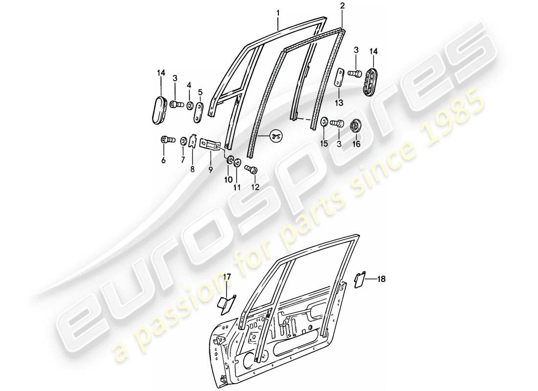 porsche 1987 (911) fensterrahmen ersatzteildiagramm