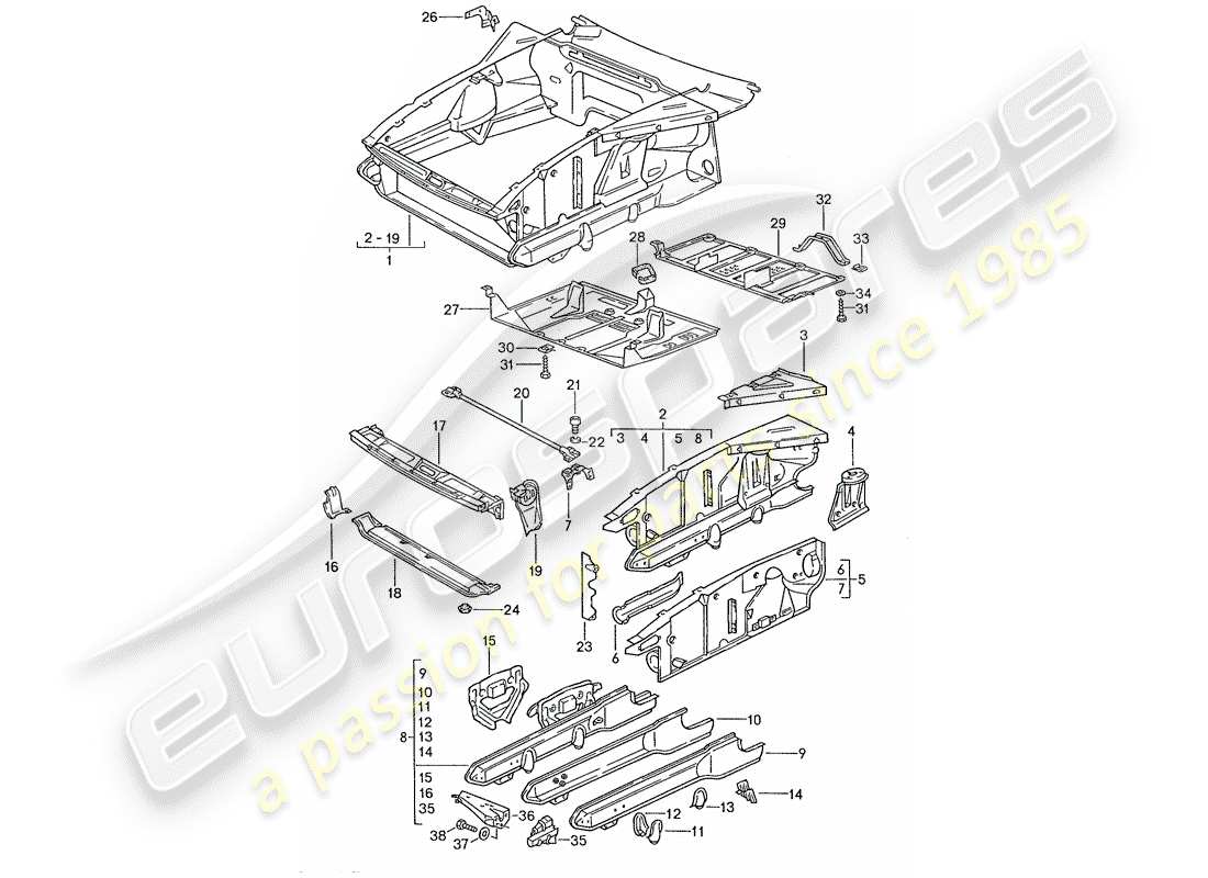porsche 1987 (928) front end teilediagramm