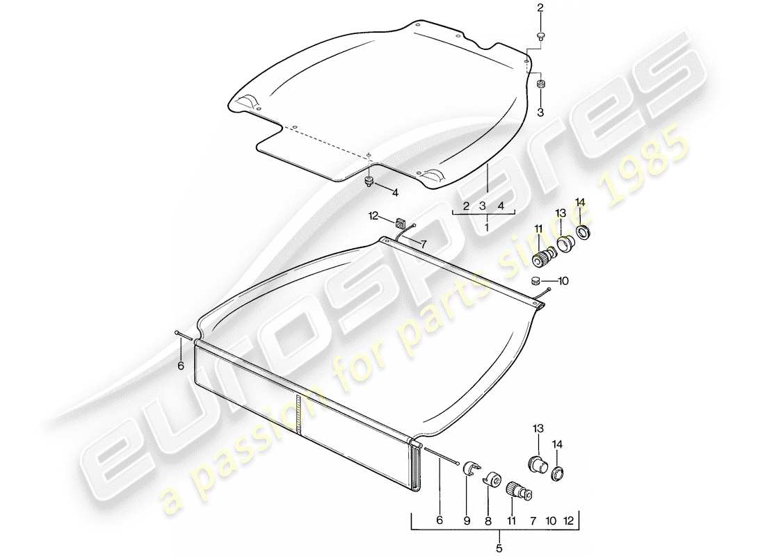 porsche 1978 (928) gepäckraumabdeckung ersatzteildiagramm