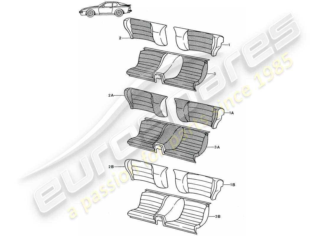 porsche 1987 (seats for 944/968/911/928) notsitz - komplett - geteilt - d >> - mj 1988 ersatzteillisten