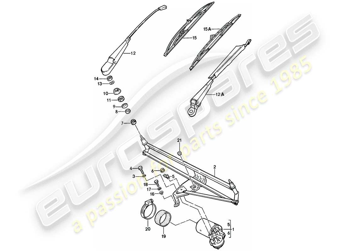 porsche 1979 (928) scheibenwischersystem teilediagramm