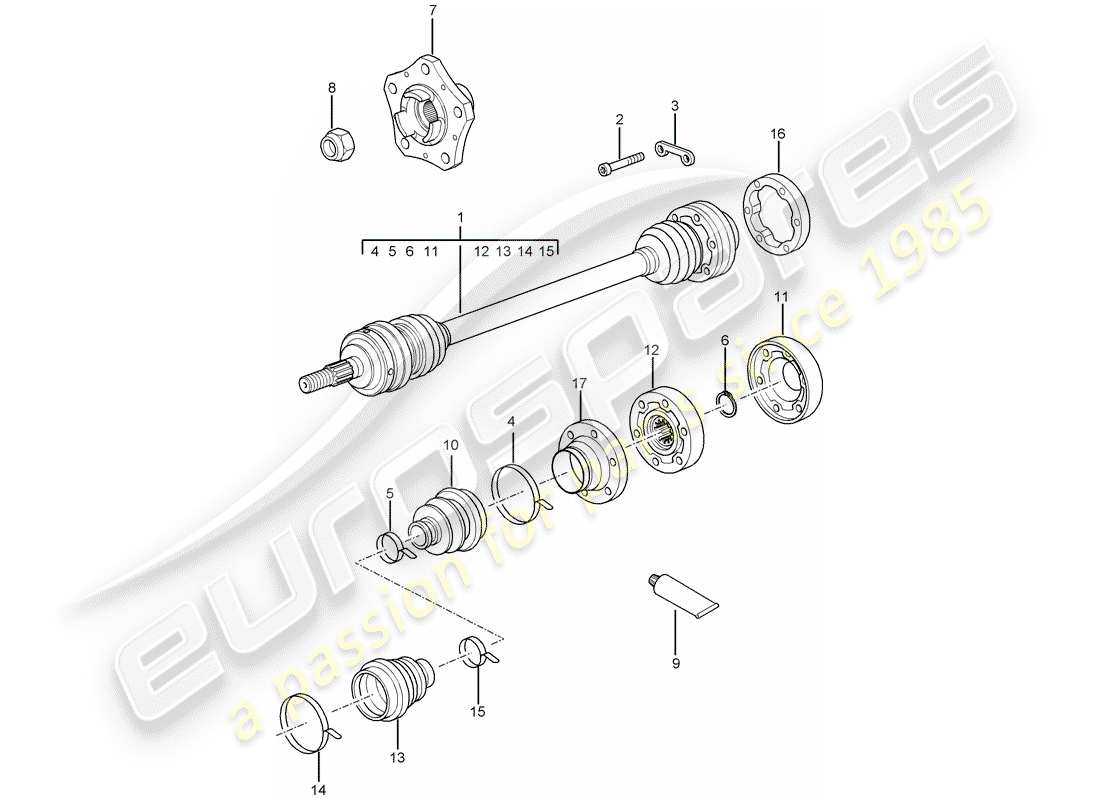 porsche 2008 (997-1 turbo / gt2) antriebswelle teilediagramm