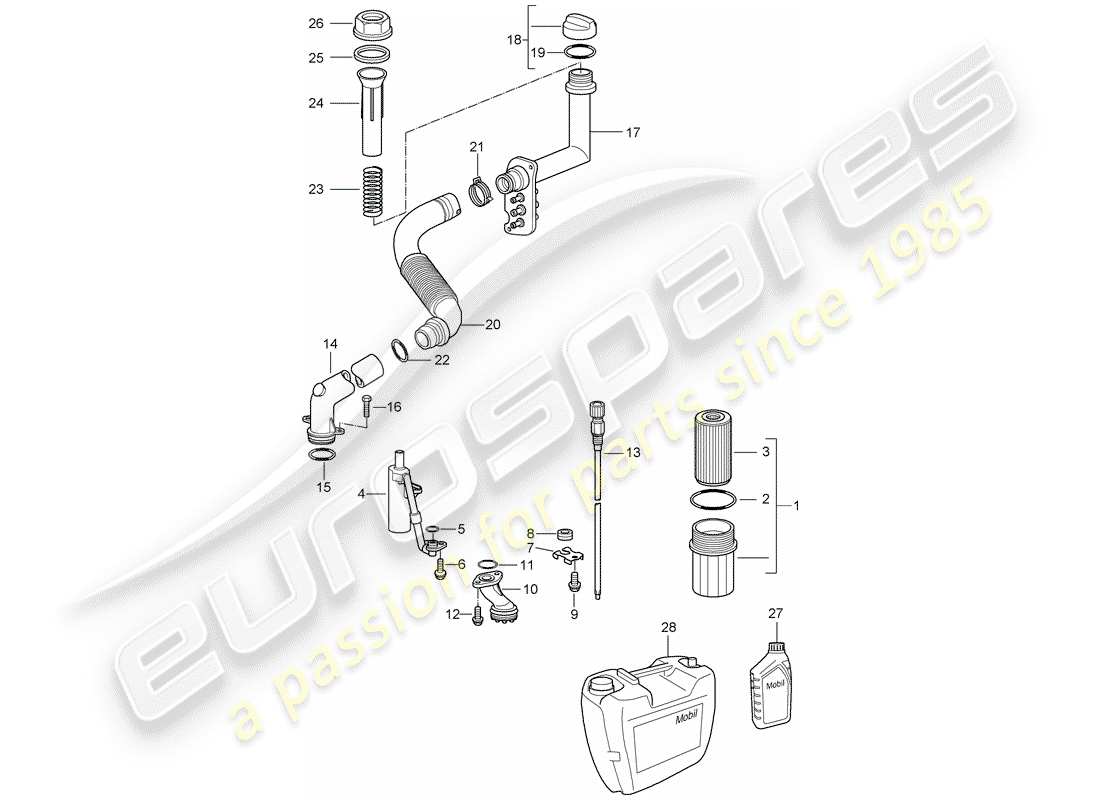 porsche 2008 (987 boxster) motorschmierung teilediagramm