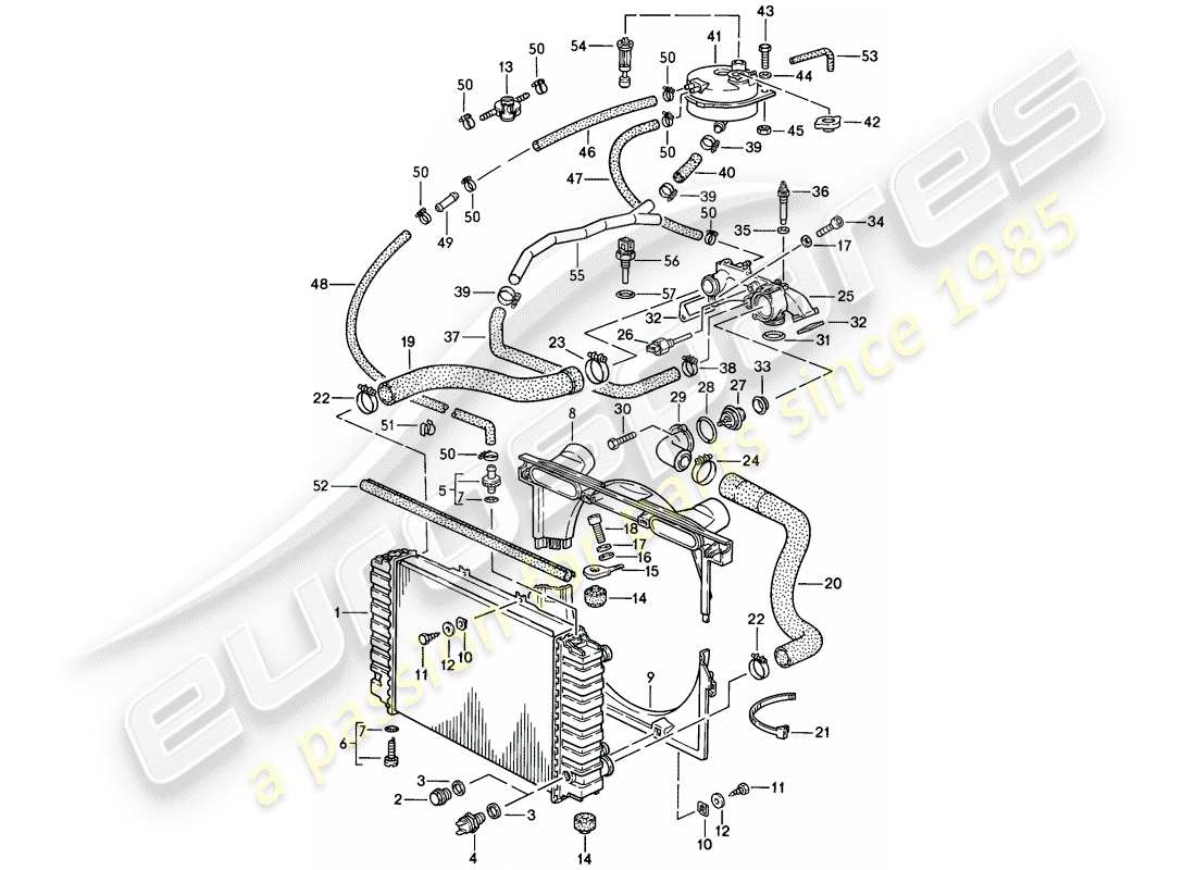porsche 1984 (928) wasserkühlung teilediagramm