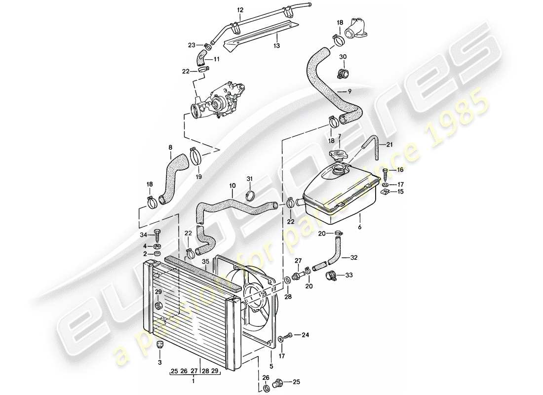 porsche 1988 (944) wasserkühlung teilediagramm